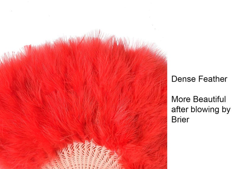 Happy Feather Handheld Marabou Feather Fan, 1920s Vintage Style Flapper Hand Fan for Costume Party and Dancing-RED - Image 2